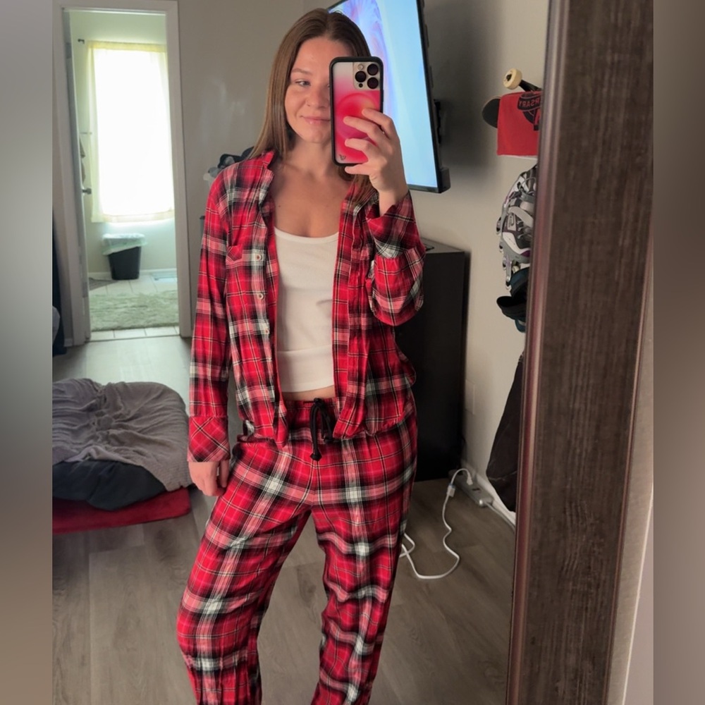 Victoria's Secret Red and Black Plaid Pajama set